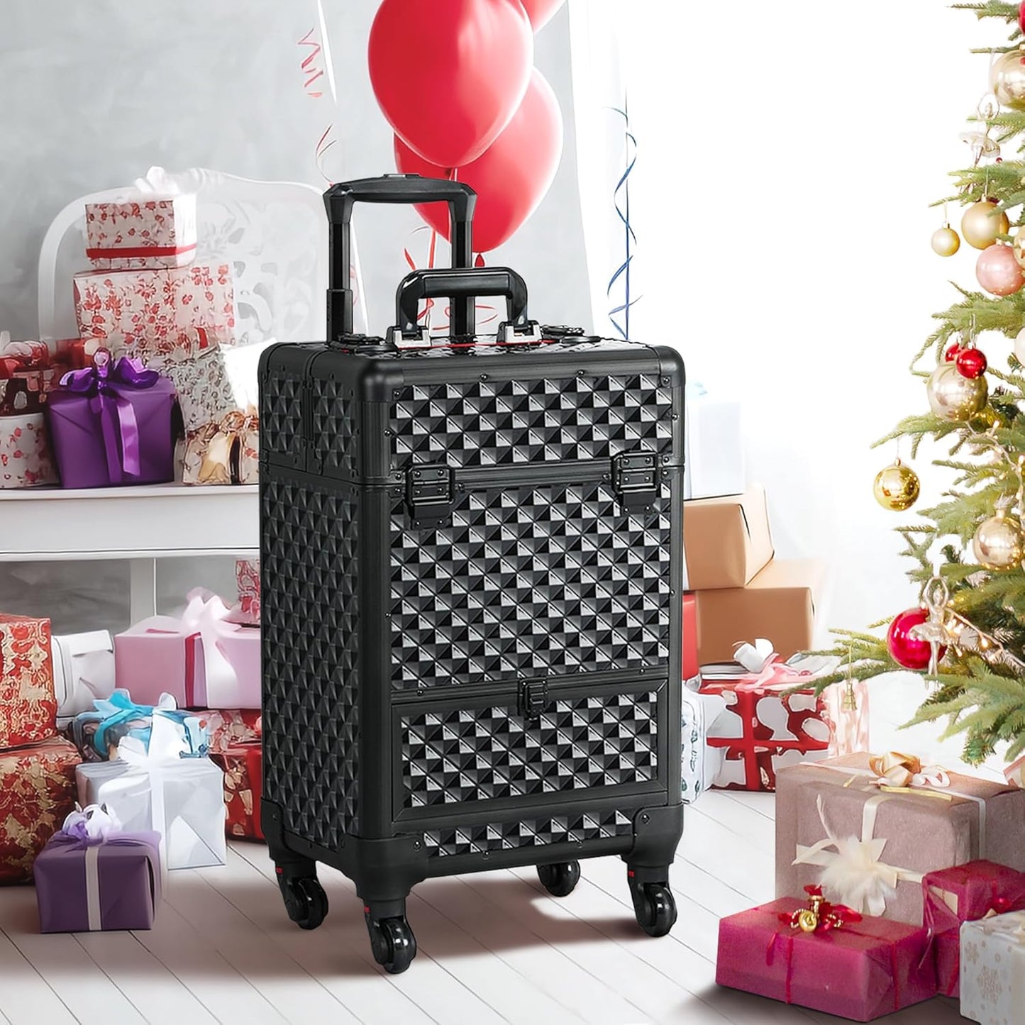 Yaheetech Professional Makeup Trolley Case 4 Trays Travel Beauty Case for Beautician Black