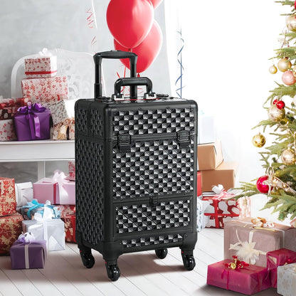 Yaheetech Professional Makeup Trolley Case 4 Trays Travel Beauty Case for Beautician Black