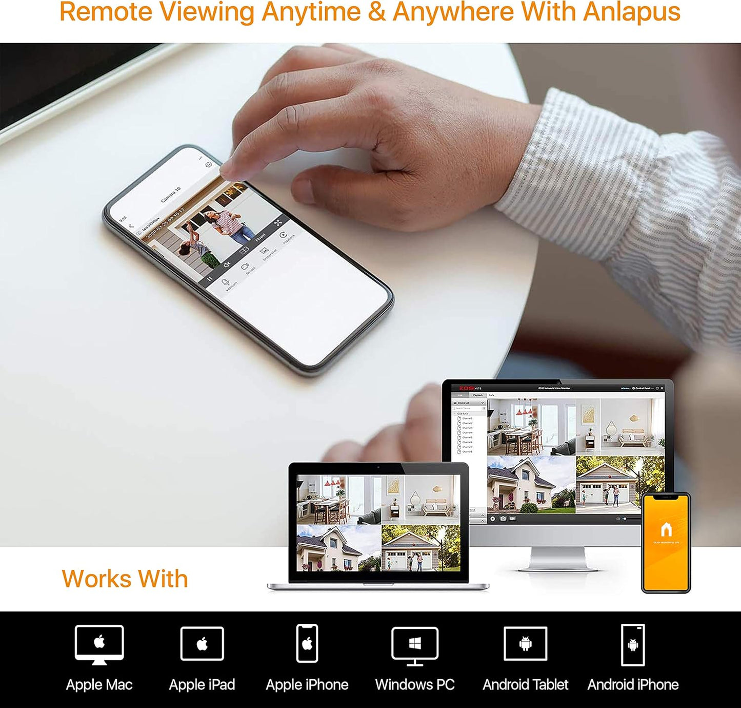 Anlapus 1080P Surveillance Kit DVR 8CH H.265+ Video Recorder with 4pcs Outdoor Camera, Without HDD, Night Vision, E-mail Alarm, P2P
