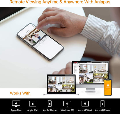 Anlapus 1080P Surveillance Kit DVR 8CH H.265+ Video Recorder with 4pcs Outdoor Camera, Without HDD, Night Vision, E-mail Alarm, P2P