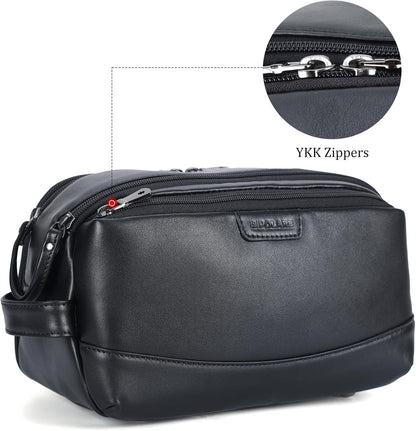 Polare Napa Leather Toiletry Bag for Men Large Travel Cosmetic Case Dopp Kit Shaving Kit Wash Pouch with YKK Zippers (Black)