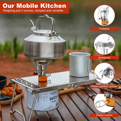 Camping Stove Portable, Windrpoof Camp Stove, Compact Gas Stove, Backpacking Stove with Carry Case, Propane Stove Camping Burner, Propane Burner, Lightweight Hiking Gear for Outdoor, Picnic, Travel