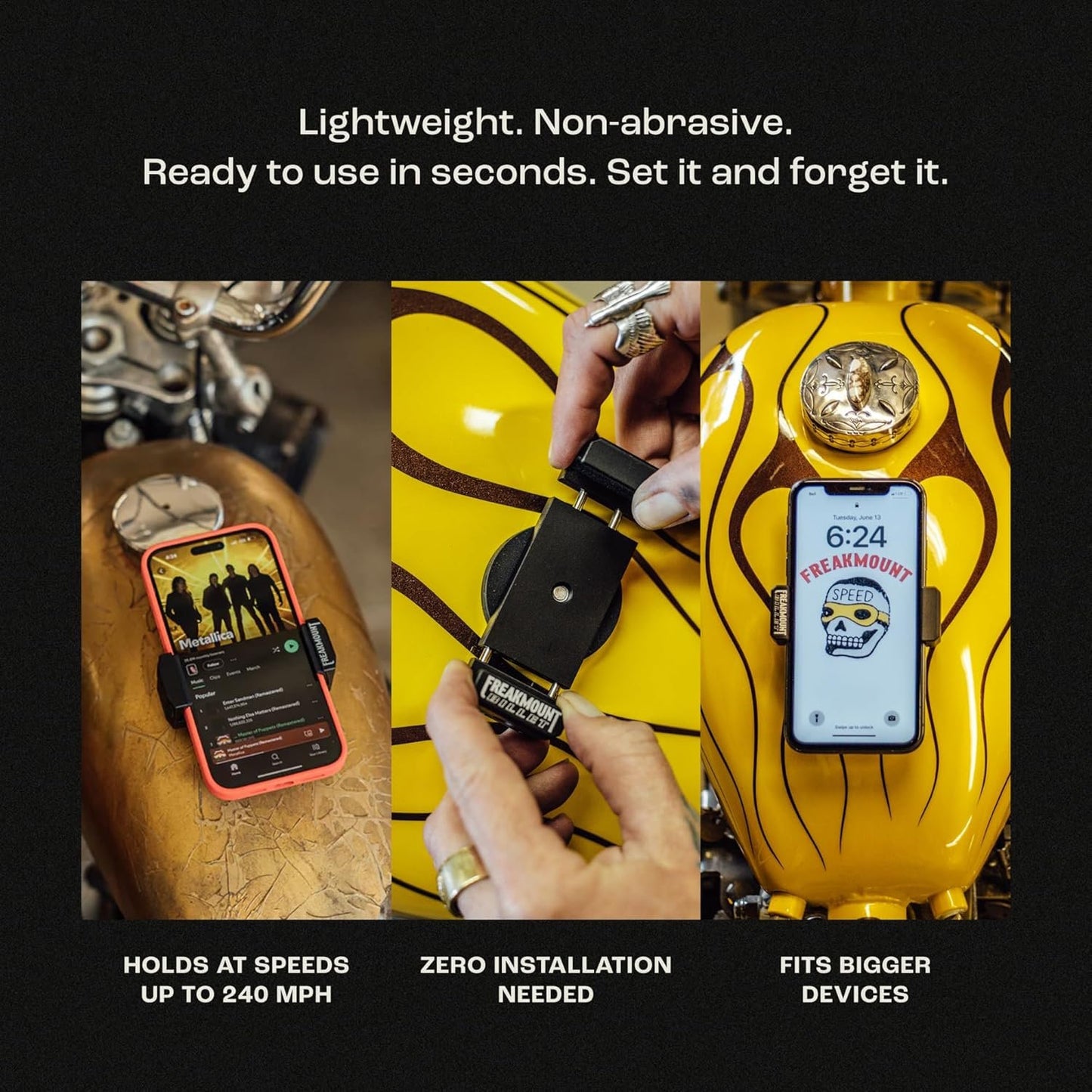 Freakmount - 2.0 Magnetic Motorcycle Phone Mount - Compatible with Harley Davidson - Premium Billet Aluminum Holder for Gas Tank - High-Speed Magnet Accessories - Fits Most Phones, Black