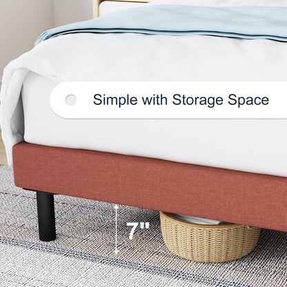 Queen Bed Frames, Rilelola Queen Size Bed Frames with Upholstered Headboard, Easily Assembly Bed Frames with Sturdily Wooden, Not Box Spring, Without Notise Classic Styles(Queen, Orange Red)