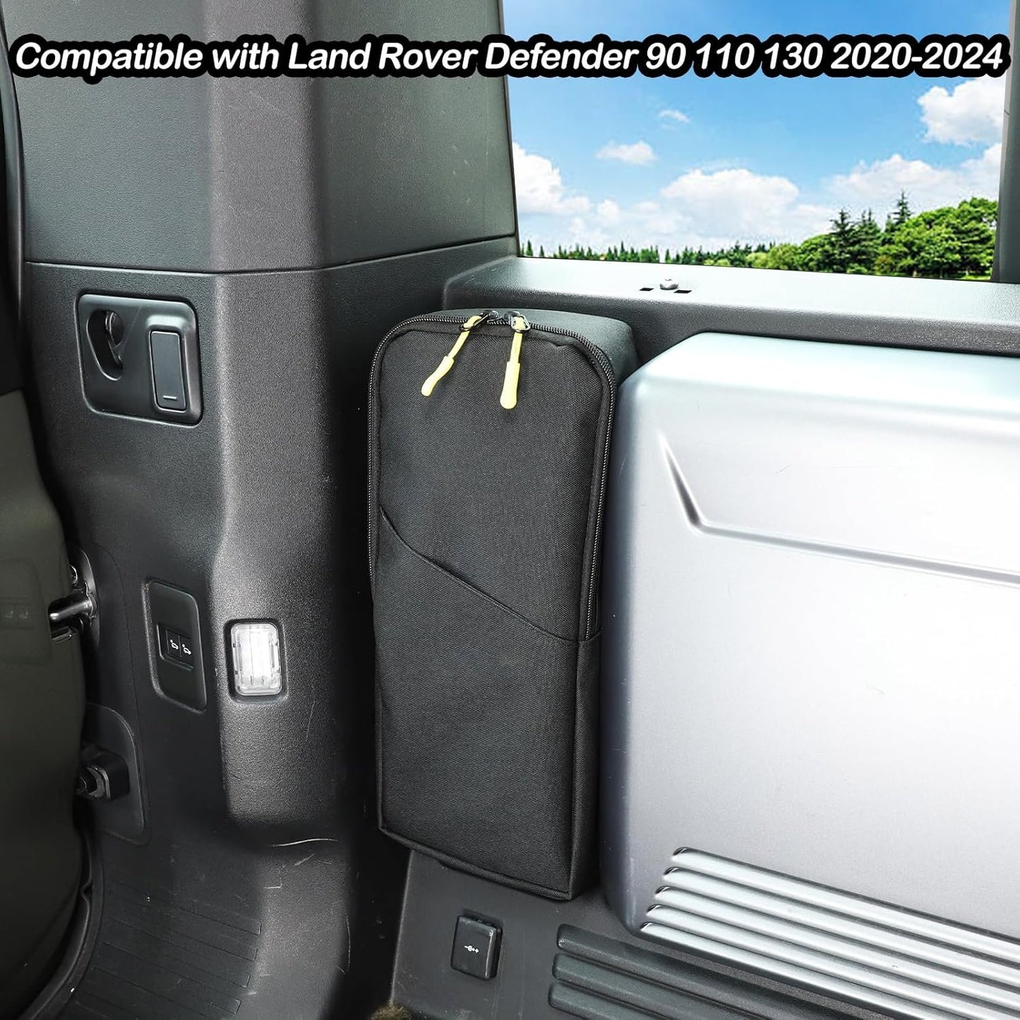 PIUGILH Rear Trunk Side Storage Organizer Bag Compatible with Land Rover Defender 90 110 130 2020-2024 Accessories, Interior Trunk Storage Organizer,Black