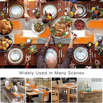 Burnt Orange Table Runner 70 Inch Long Fall Orange and Gray Modern Dinner Runners Farmhouse Dresser Scarf Grey Abstract Art Non-Slip Runners for Dining Table Holiday Parties Banquet