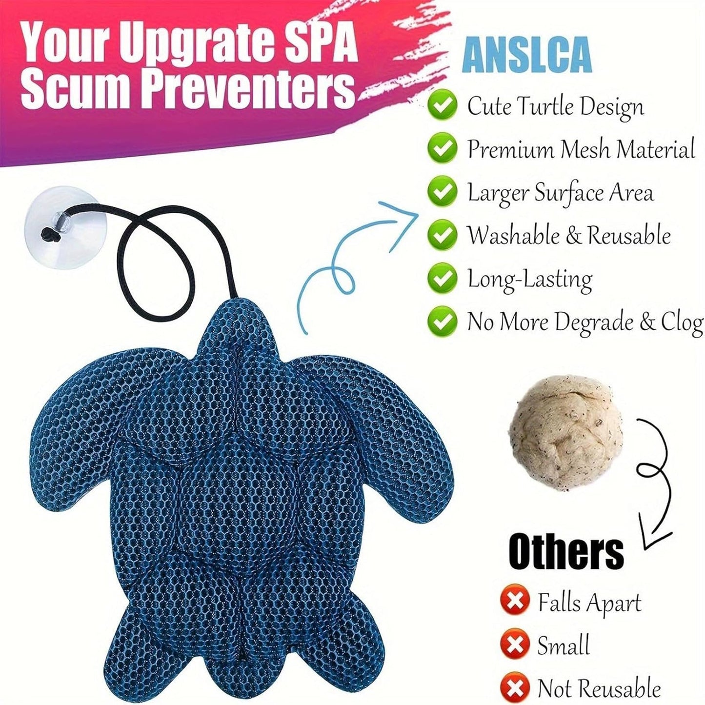 Hot Tub Scum Sponge, Pool Cleaner Turtle Shaped, Floating Oil-Absorbing Accessory, Essential Water Cleaning Tool, Keep Water Clean for Adults, Ideal for Hot Tubs, 10,63 x 9,45 pollici