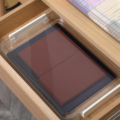 Citylife 2 Packs Clear Plastic Storage Boxes with Lids Stackable Storage Containers with Latches Portable Project Case Clear File Box for Organizing Documents, A4 Paper, Art Supplies and Crafts