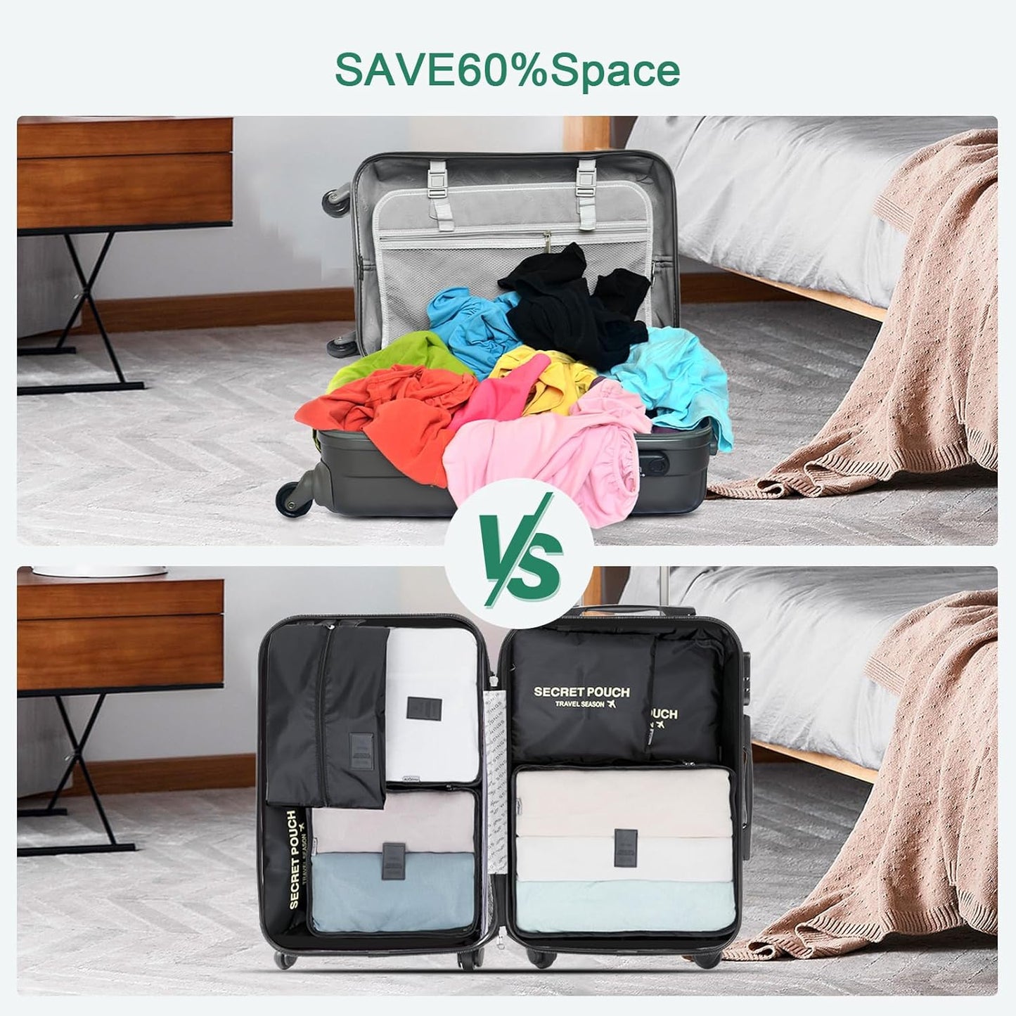AiQInu 7-Piece Waterproof Packing Cube Set Travel Organizer for Clothes, Shoes, Underwear