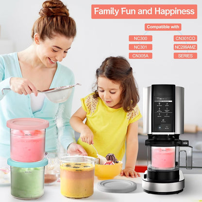 Containers Replacement for Ninja Creami Pints and Lids - 4 Pack, 16oz Cup Compatible with NC301 NC300 NC299AMZ Series Ice Cream Maker, BPA Free Dishwasher Safe Leak Proof