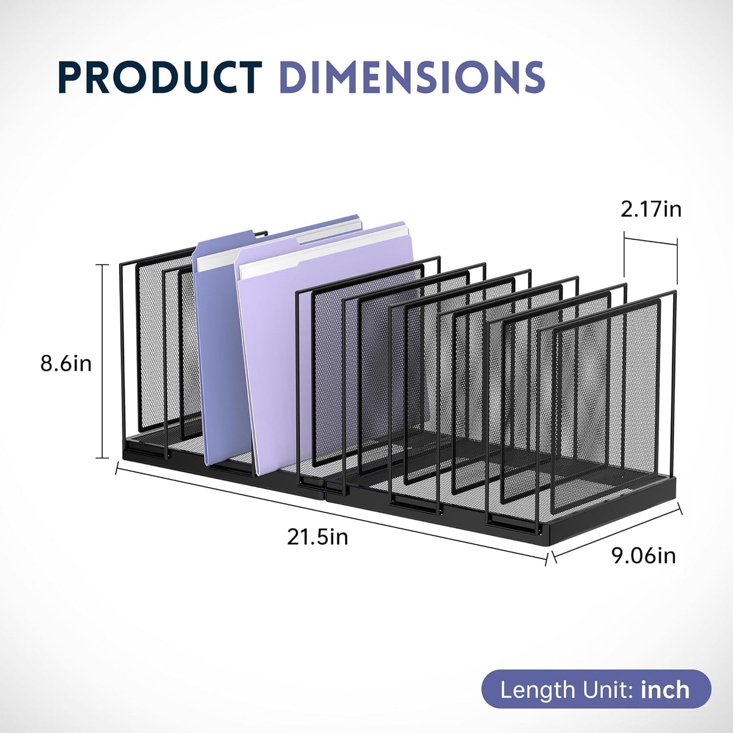 9-Section File Organizer for Desk, Vertical File Holder Desktop File Folder Organizer, Upright Mesh Desk Organizer Mail Organizer Office Organization for Home Office, Black, 2 Pack