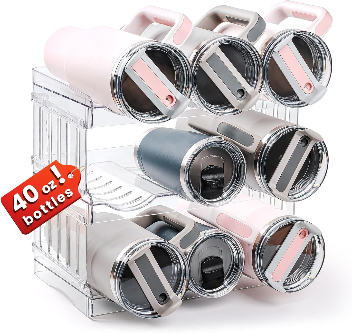 Water Bottle Organizer for Stanley Tumbler 40 OZ, 3 Pack Water Bottle Holders, Pantry Kitchen Organizers and Storage for Stanley Cup Accessories, Stackable Wine Rack, House Warming Gifts New Home