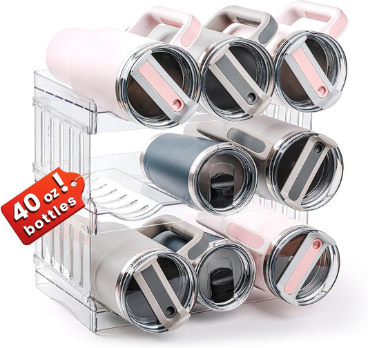 Water Bottle Organizer for Stanley Tumbler 40 OZ, 3 Pack Water Bottle Holders, Pantry Kitchen Organizers and Storage for Stanley Cup Accessories, Stackable Wine Rack, House Warming Gifts New Home