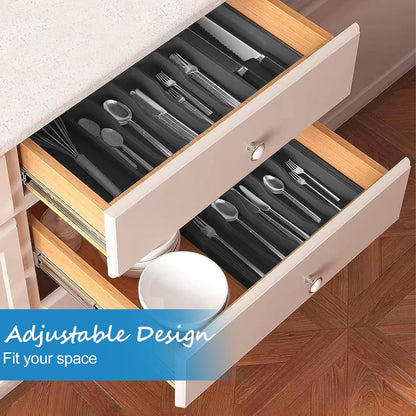 RayLove Utensil Drawer Organizer, Adjustable Cutlery Holder, Large Expandable Tray for Kitchen, Plastic Kitchen Spatula and Tool and Gadget Divider, Black