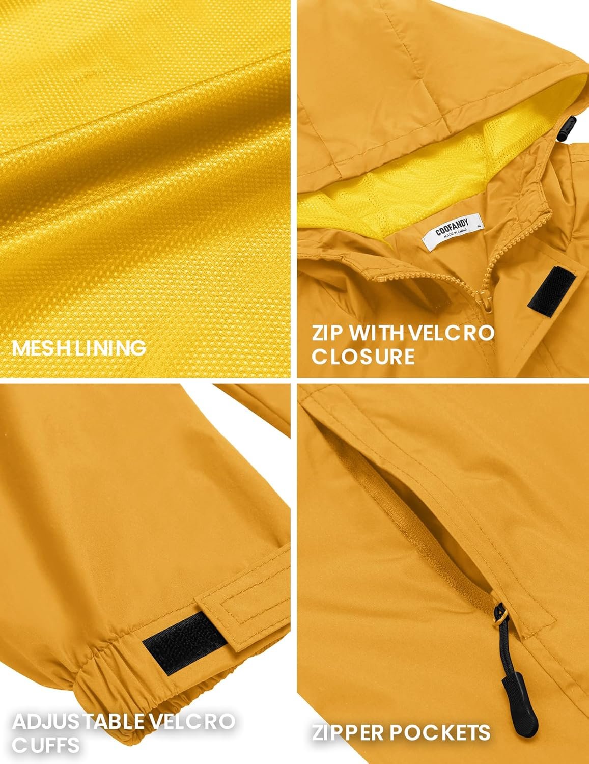 COOFANDY Men Rain Jacket Waterproof With Hood Lightweight Packable Raincoat Windbreaker For Cycling Golf Travel Fishing