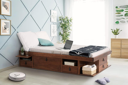 Bali Double Drawer Bed (160 x 200 cm) Caramel – Plenty of Storage Space and Drawers, Ideal for Small Rooms – Bed with Solid Wood Storage Box – Price Includes Slatted Base