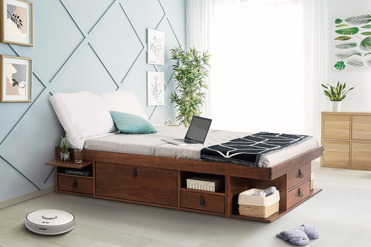 Bali Double Drawer Bed (160 x 200 cm) Caramel – Plenty of Storage Space and Drawers, Ideal for Small Rooms – Bed with Solid Wood Storage Box – Price Includes Slatted Base