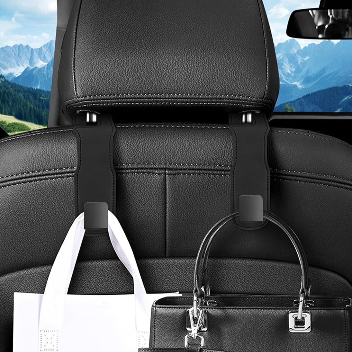 2 Pieces Car Seat Hooks, Interior Car Accessories, Car Storage Hooks, Car Seat Hooks Headrest for Hanging Bags, Shopping Bags, Clothes (Black)