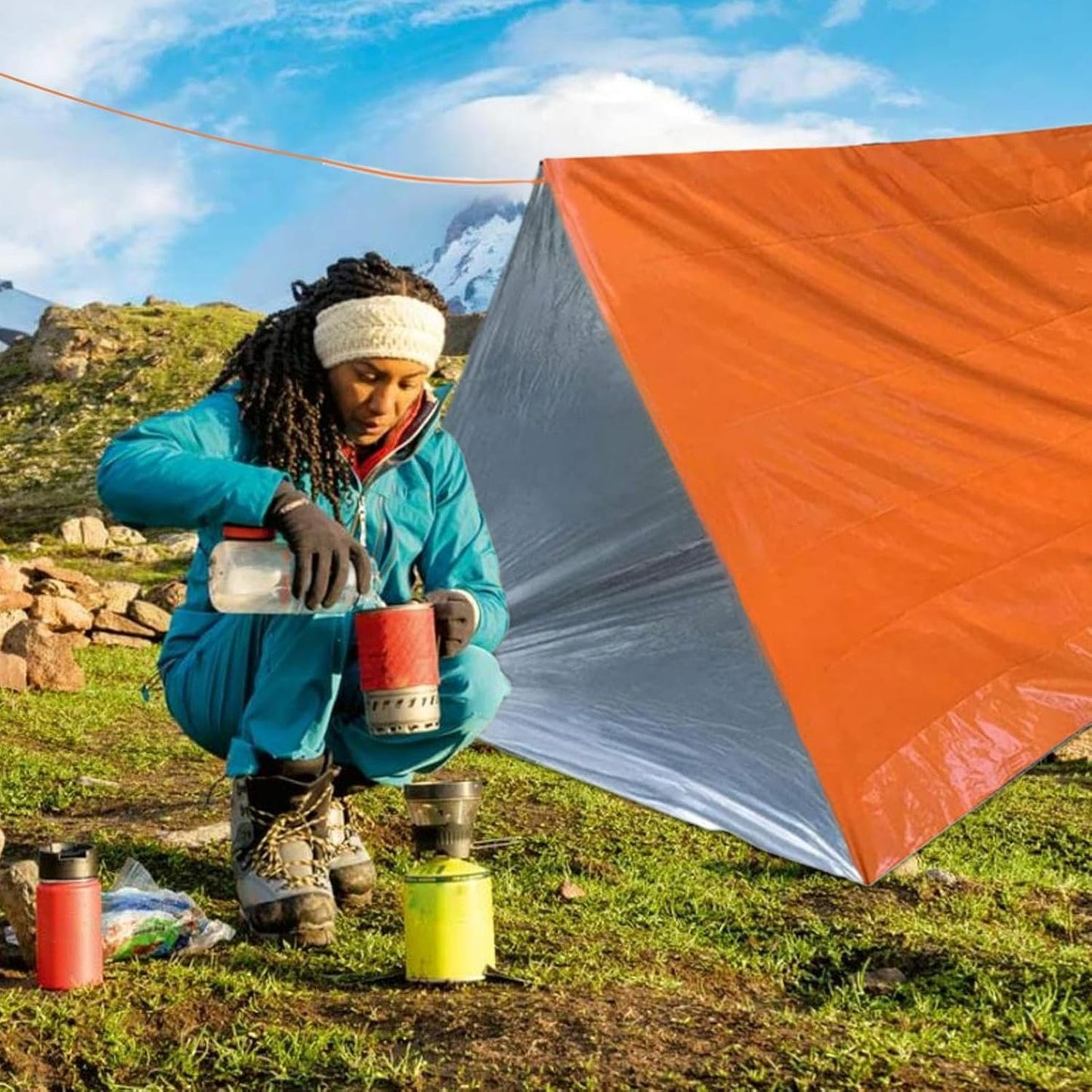 Tent Shelter - Camping Survival Tent Kit | Lightweight Windproof Waterproof Lifesaving Gear, Tarp Sleeping Bag Thermal Sack Blanket for Hiking