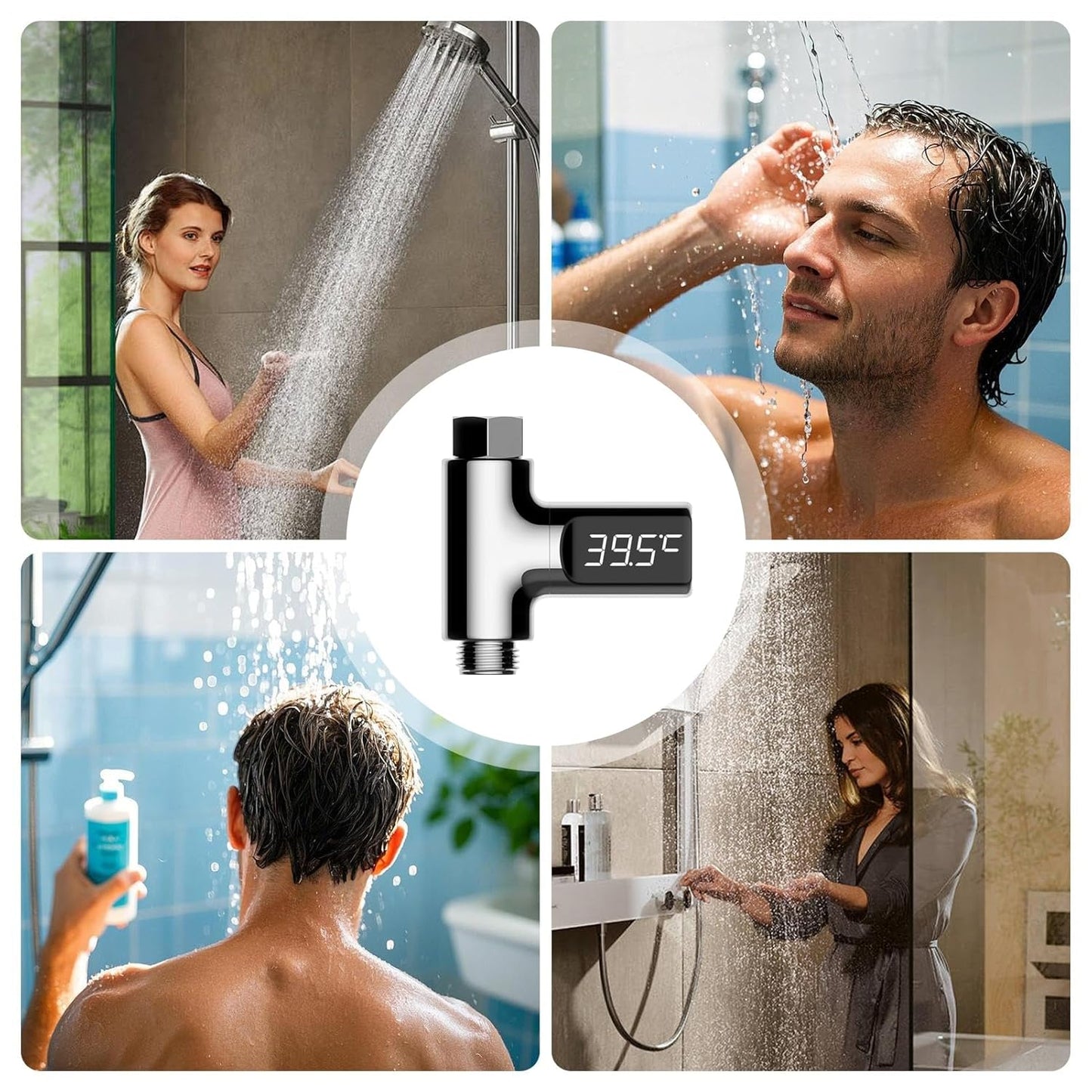 Shower Temperature Indicator, Led Digital Display, 3.19x3.17x1.18 Inches Compact Large Screen, Bath Temperature Monitor for Bathroom Safety Tool, Bathtub Use, Black
