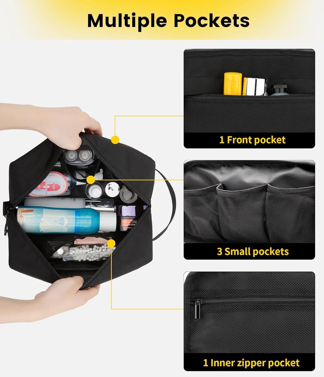 Vorspack Travel Toiletry Bag for Men - Large Toiletries Bag Water Resistant Hanging Dopp Kit Travel Bag for Toiletries Accessories, Black, Medium