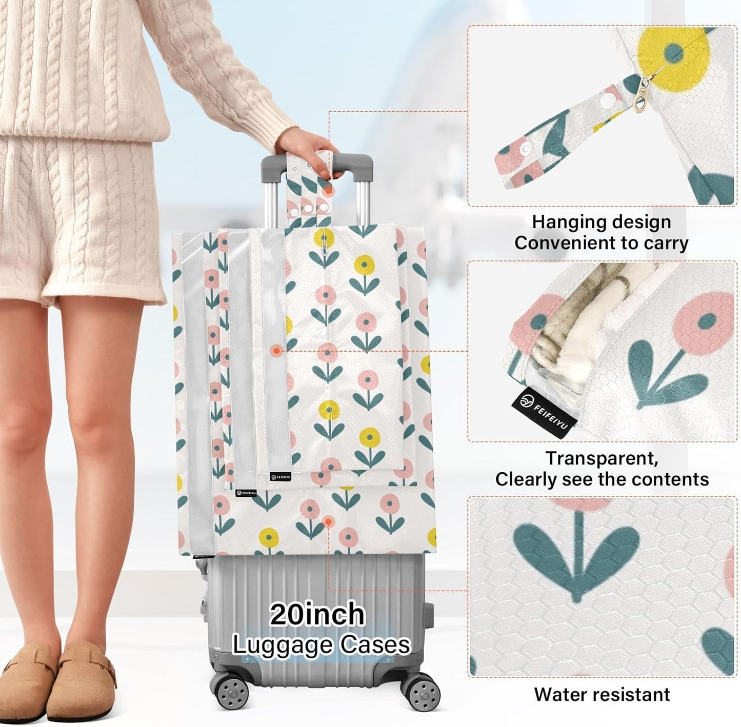 3 Set Packing Travel Organizer Rustic Flowers Cute Portable Closet Storage Compression Bags Bedroom Storage And Organization