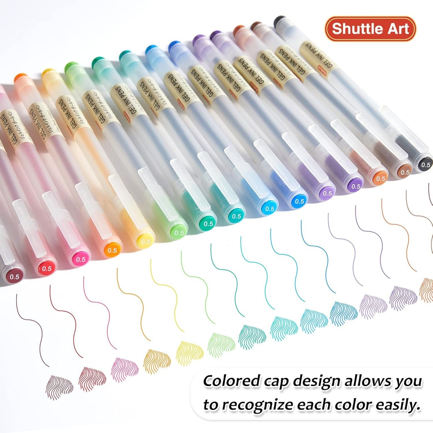 Shuttle Art Gel Ink Ball Point Pens, 15 Colors Japanese Style Pens, 0.5mm Fine Ballpoint Pens Quick Drying for Writing Journaling Home, School and Office Stationery Supply