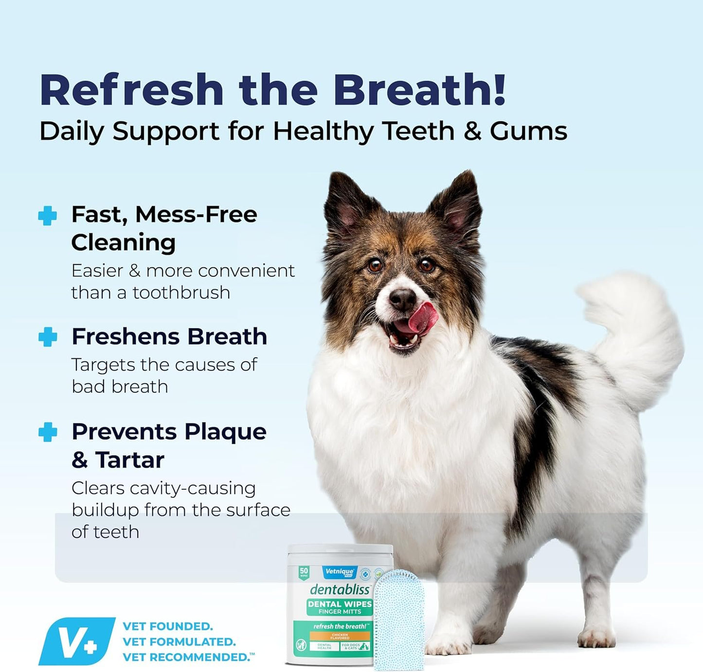 Vetnique Dentabliss - Dog Teeth Cleaning Finger Mitt Dental Wipe - Dog Plaque and Tartar Remover with Brushing Beads - Convenient Dog Teeth Wipes (Chicken)