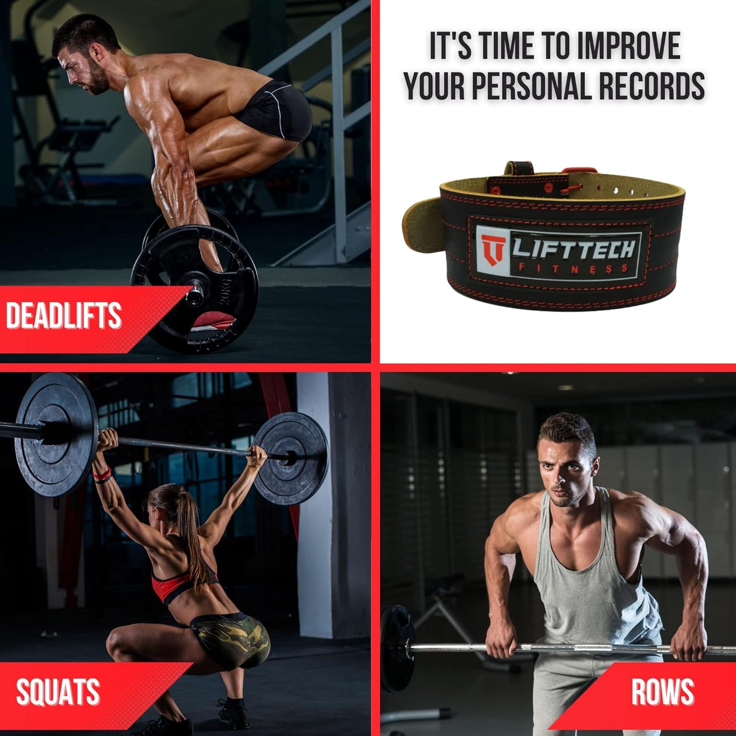 Lift Tech Fitness Weight Lifting Belt 4" Leather Belt for Men and Women Gym Belt for Deadlift Squat Powerlifting Crossfit Strength Training Leather Belt for