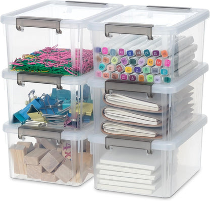 Citylife 6 Packs Small Storage Bins with Lids 3.2 Qt./ 3 L Plastic Storage Containers for Organizing Stackable Clear Storage Boxes