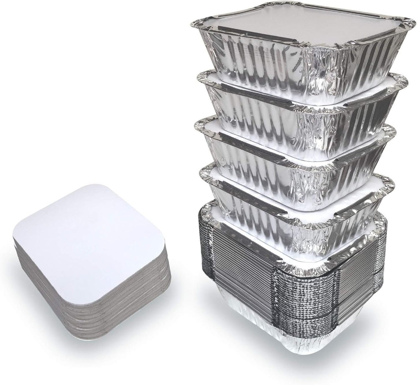 55 PACK - Aluminum Foil Pan Containers with Lids Take Out Pans Food Containers Disposable Easy Pack From Spare – 1Lb Capacity 5.5" x 4.5" x 1.9" – SMALL Size