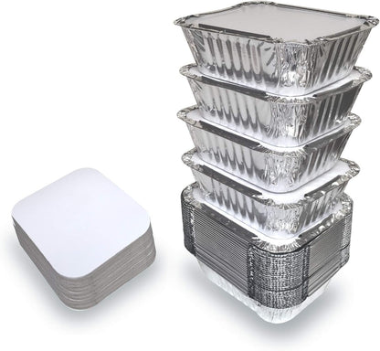 55 PACK - Aluminum Foil Pan Containers with Lids Take Out Pans Food Containers Disposable Easy Pack From Spare – 1Lb Capacity 5.5" x 4.5" x 1.9" – SMALL Size