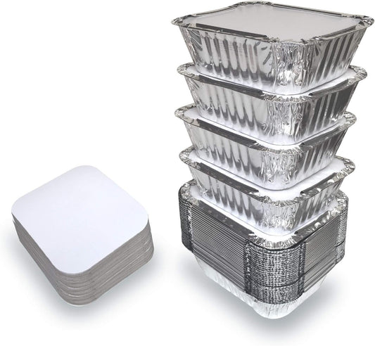 55 PACK - Aluminum Foil Pan Containers with Lids Take Out Pans Food Containers Disposable Easy Pack From Spare – 1Lb Capacity 5.5" x 4.5" x 1.9" – SMALL Size