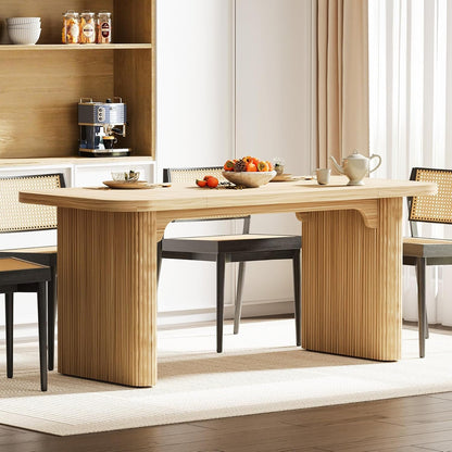 Tribesigns Farmhouse Dining Table for 4-6 People, 62-Inch Modern Kitchen Table with Double Robust Pedestal, Long Rectangular Wooden Dinner Table for Dining Room, Natural (Only Table)