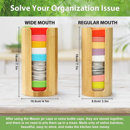 Mason Jar Lid Organizer (2pcs), Mason Jar Lid Storage Made of Bamboo, Suitable for Mason Lids/Canning Lids/Bamboo Lids One WIDE And One REGULAR Mouth