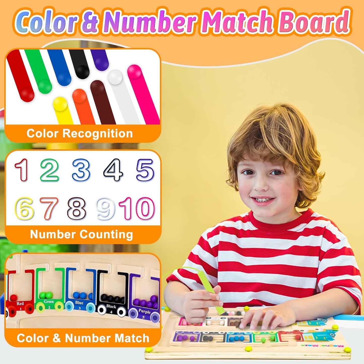 Vindany Magnetic Color and Number Maze Montessori Toys Wooden Magnet Board Puzzles Toddler Activities Learning Counting Matching Games Montessori Toys (Magnetic Color and Number Maze)