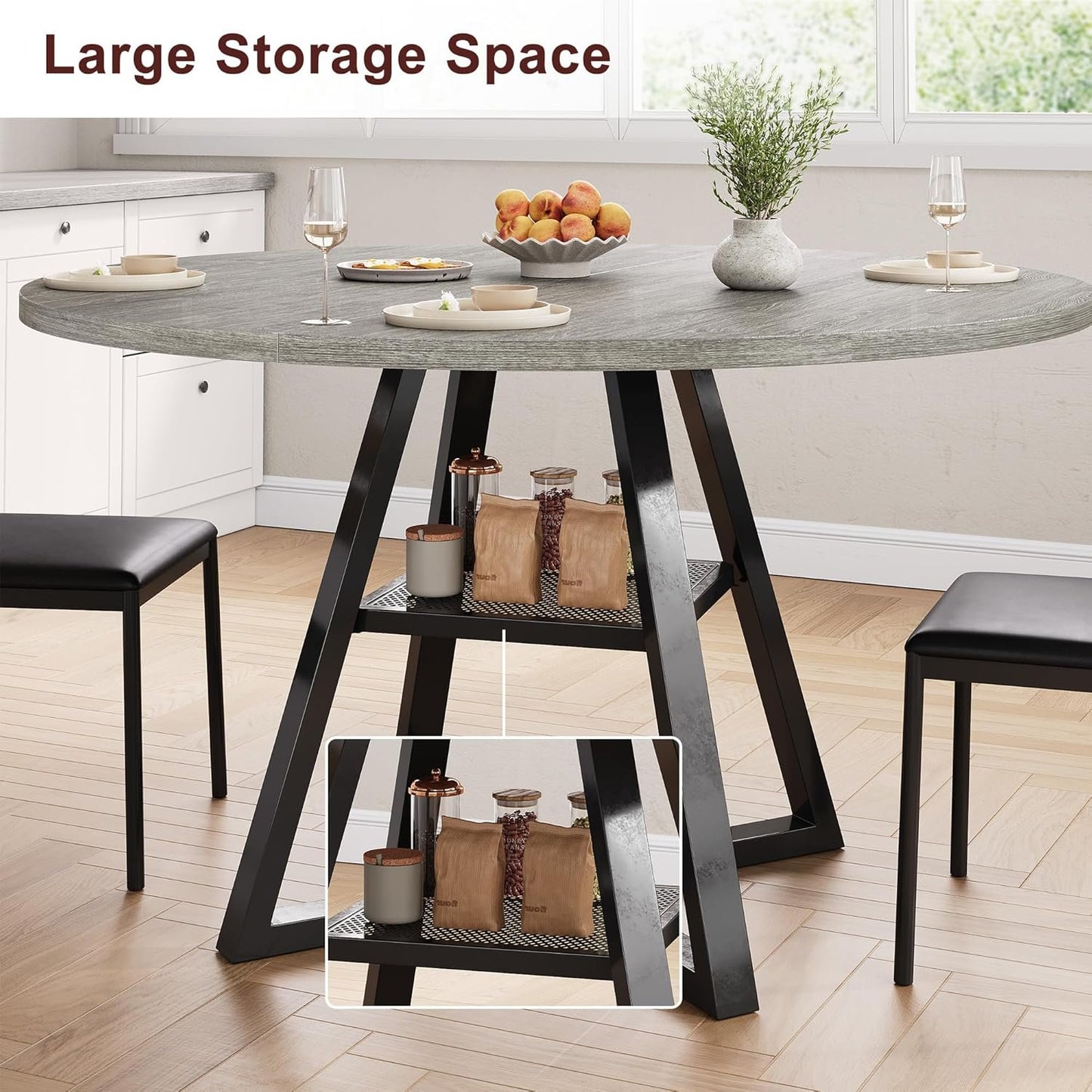Jocoevol Round Dining Table for 4,Kitchen Dining Room Circle Dinner Pedestal Table,Space Saving Wood Kitchen & Dining Room Furniture, 42In,Grey