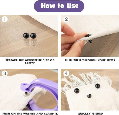 XANRONKJ Safety Eye Pliers Tool for Amigurumi, Safety Eye Snapper Crochet Tool Clamp & 100 PCS 6-12mm Safety Eyes for Amigurumi (Purple)