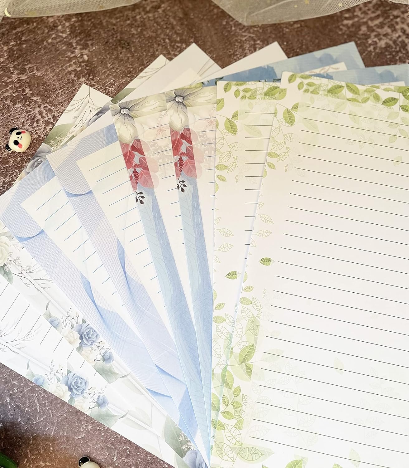 IMagicoo 52 Lined Writing Stationery Paper, Beautiful Designs for Writing Letter, Notes, Invitations, Craft, 4 Different Style (11.7 x 8.26")