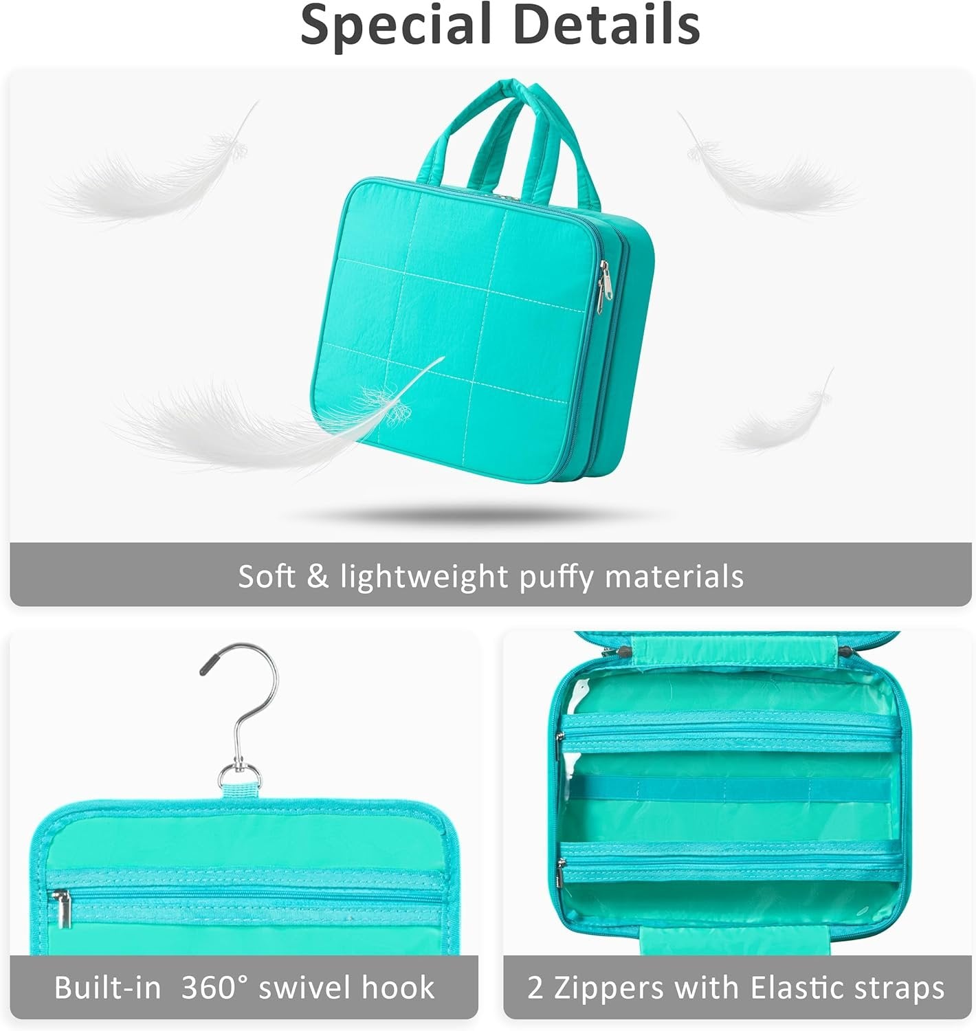 HBlife Travel Toiletry Bag with Jewelry Organizer for Women, Puffy Hanging Travel Bag for Toiletries with Trolley Belt, Waterproof Makeup Cosmetic Bag Organizer, Travel Accessories Essentials(Teal, M)