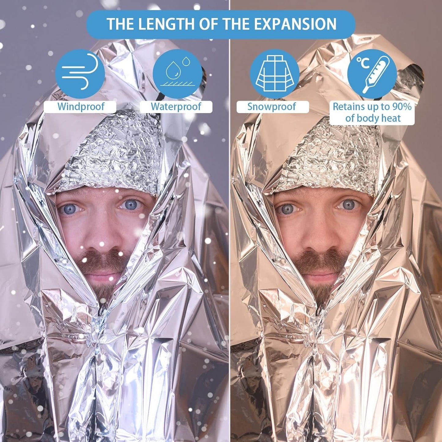 4 Pack Camping Emergency Blankets, 210 * 160cm Survival Thermal Blanket, Portable Emergency Foil Blanket to Keep Body Temperature Warm, First Aid Blanket for Survival Hiking, Camping