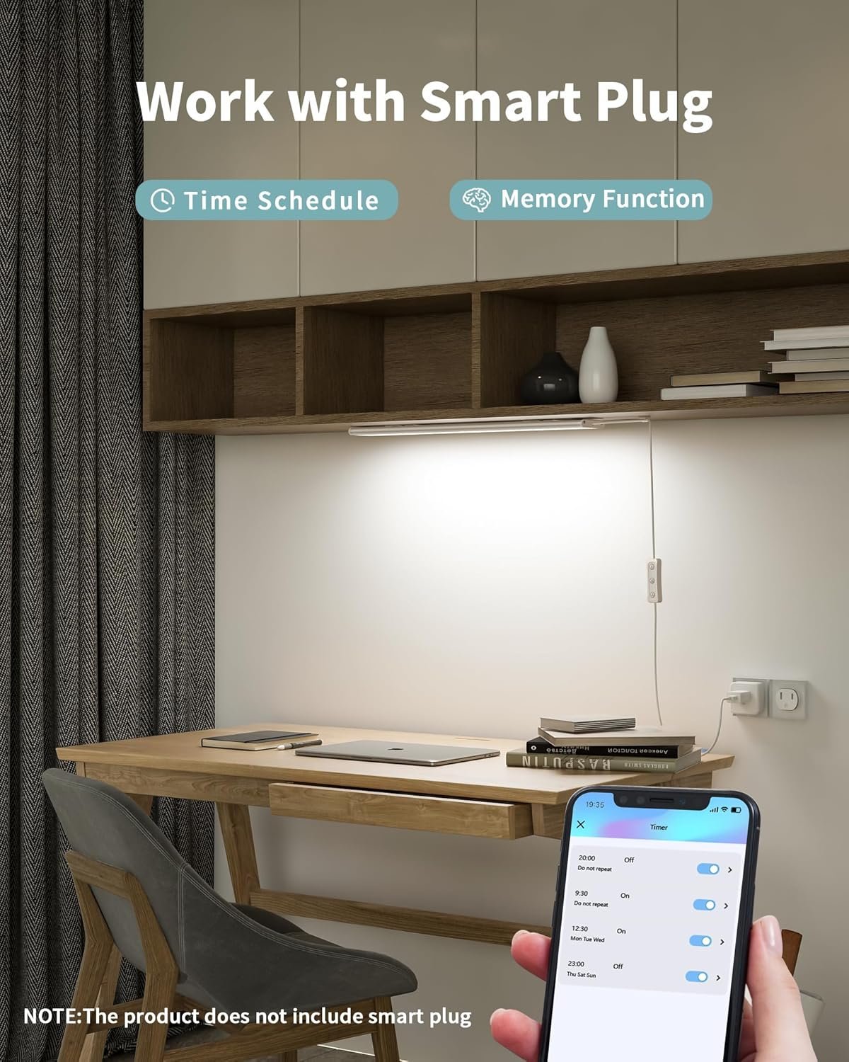 ASOKO Under Cabinet Lighting, Upgrade 16inch LED Closet Light with Dimmable 4500K Daylight White and Memory Function, Plug-in Under Counter Lights for Kitchen/Desk/Shelf/Workbench/Display Case/Room