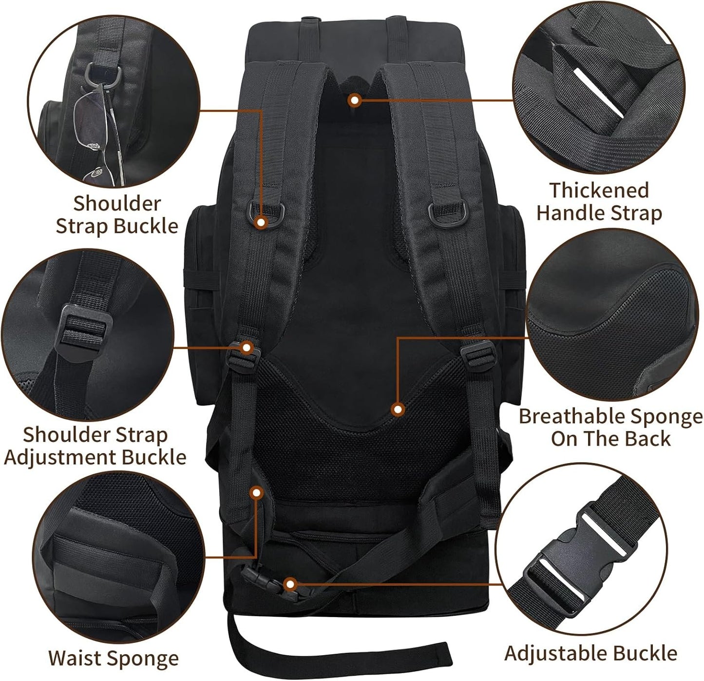 Vaupan Hiking Backpack, 100L Large Camping Backpack, Expandable Waterproof Molle Rucksack, Outdoor Daypack for Men Women