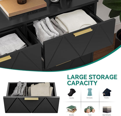 YITAHOME Bedroom Chest of Drawers 6 Contemporary Drawers Bedroom Furniture Large Wooden Chest of Drawers Sliding Drawer Office Living Room Furniture Black