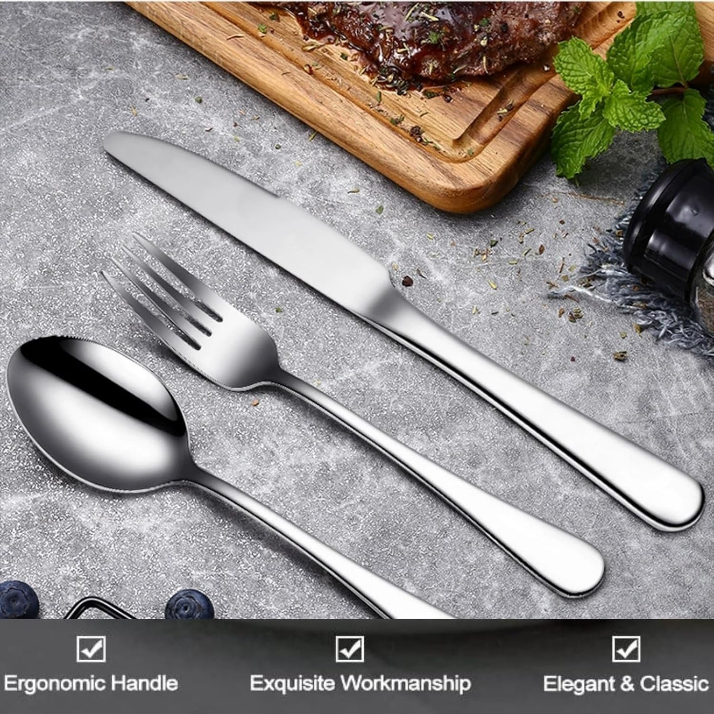 49-Piece Cutlery Set with Organizer, Stainless Steel Silverware Set Service for 8 with Steak Knives and Utensils