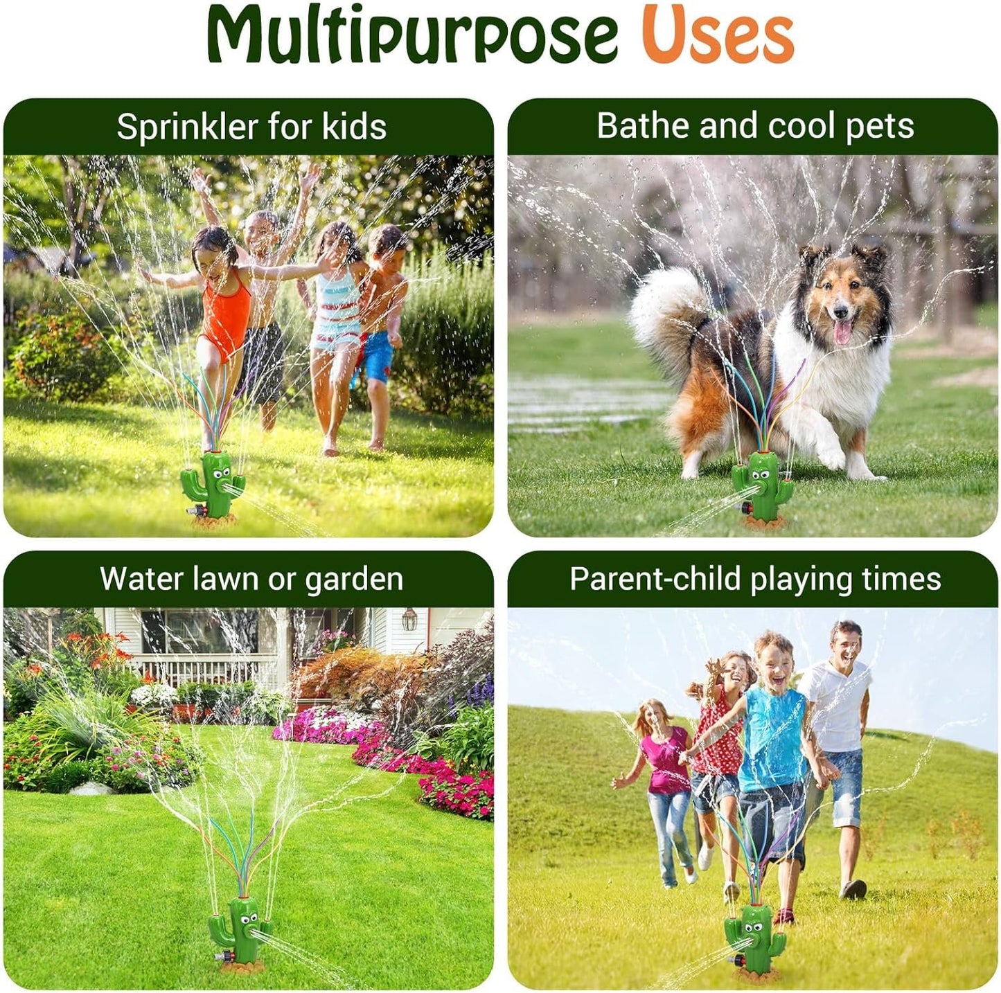 HeySplash Water Sprinkler Toy, Sprinkler for Kids Outdoor Play, Sprinkler Toy with 6 Wiggle Tubes, Outside Backyard Lawn Toys, Splashing Fun for 3-8 Year Old Boys Girls, Attach to Garden Hose, Cactus