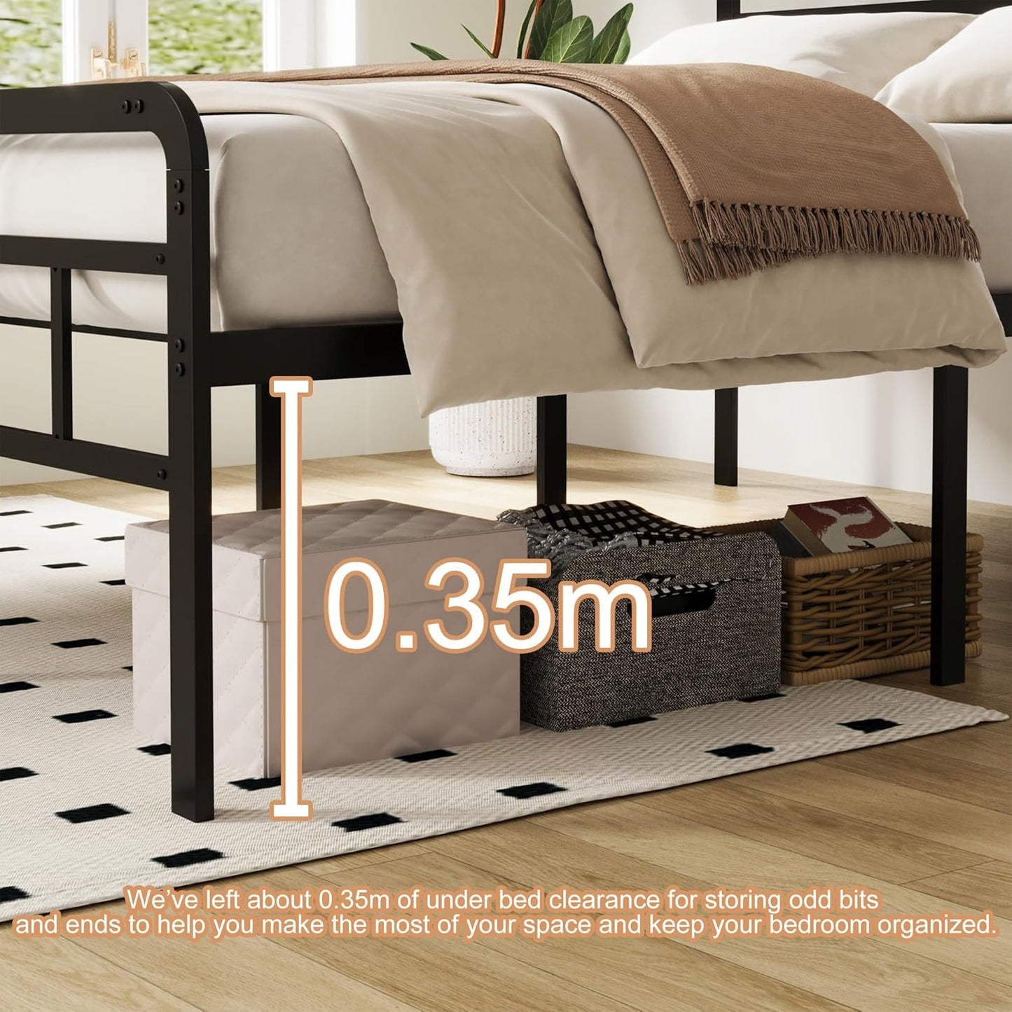 Richwanone 16 inch Queen Bed Frame with Headboard and Footboard, Metal Platform with Steel Slat Support, No Box Spring Needed, Easy Assembly, Black