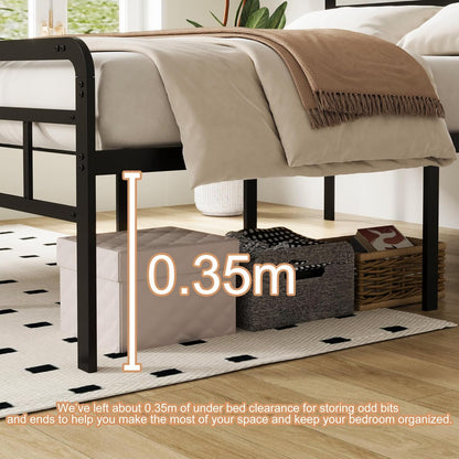 Richwanone 16 inch Queen Bed Frame with Headboard and Footboard, Metal Platform with Steel Slat Support, No Box Spring Needed, Easy Assembly, Black