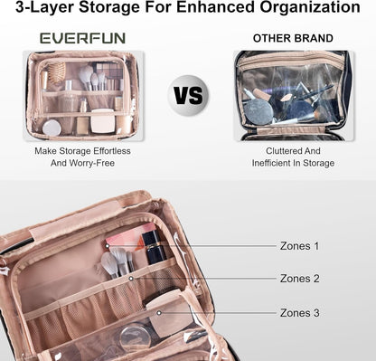 Everfun Hanging Travel Toiletry Bag for Women Traveling with Leakproof Compartment Makeup Cosmetic Organizer Dopp Kit Travel Accessories Essentials Must Have (Pink, Large)