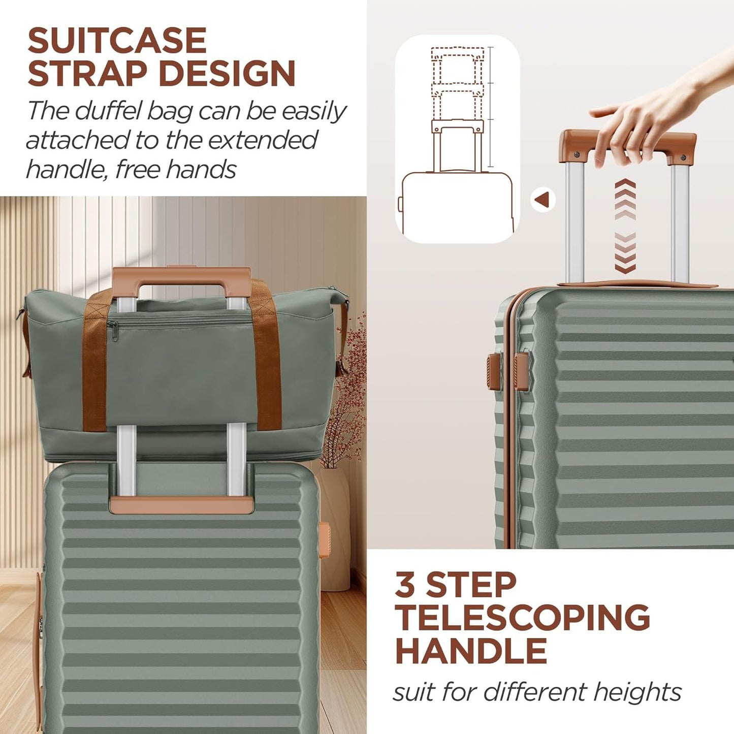 SHOWKOO Luggage Sets 3 Piece Hardside Expandable Suitcase with Double Spinner Wheels TSA Lock (Green, 5 Piece Set)